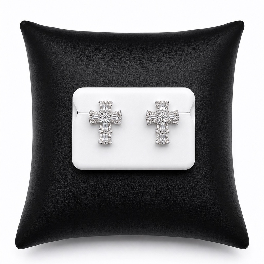 925 Sterling Silver 1.50CT MOISSANITE Cross Stud Earrings - PUSH or SCREW BACKS